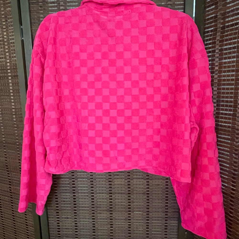 Akira Barbie Pink Checkered Cropped Sweatshirt Size M
